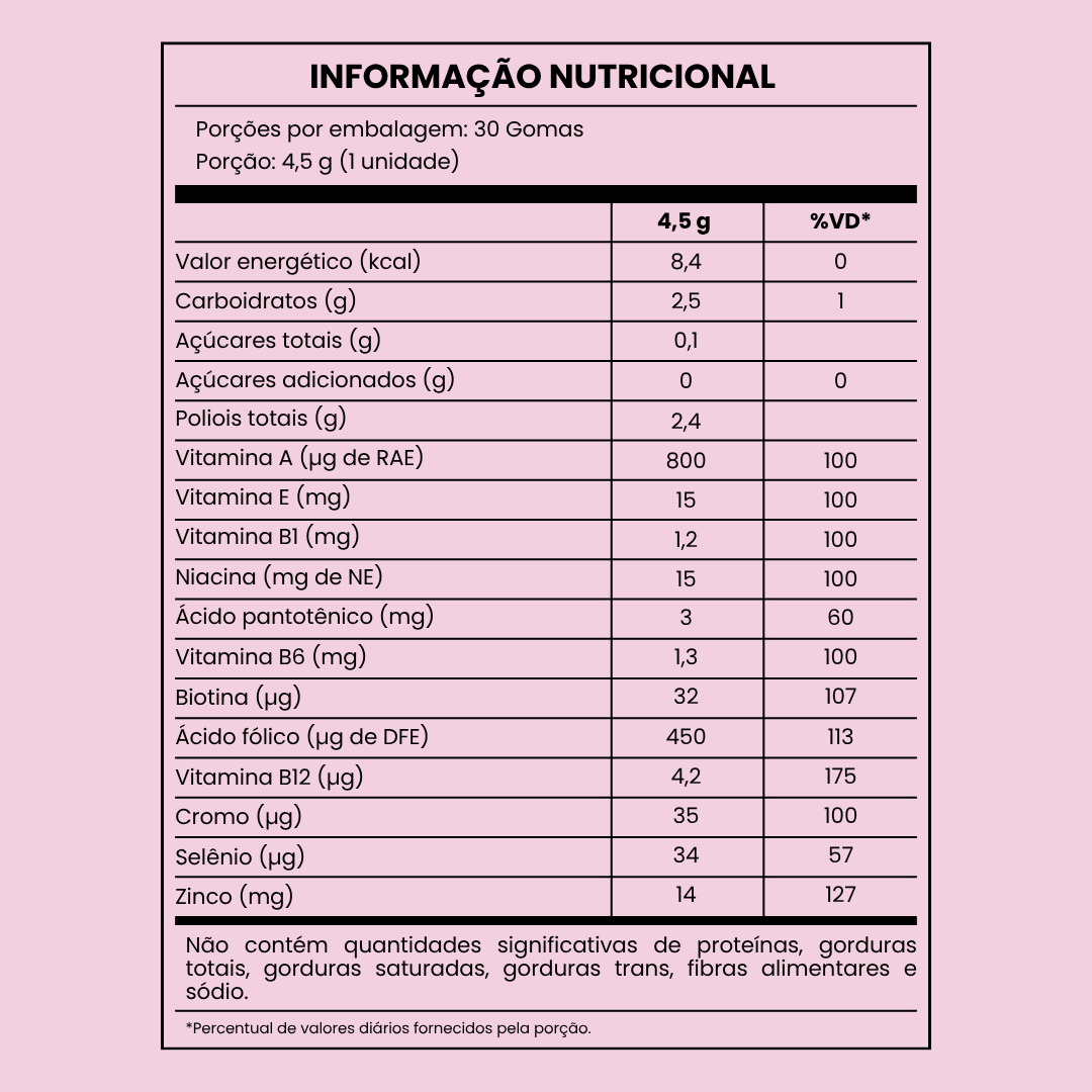 Suplemento Alimentar em Gomas para Cabelos, Pele e Unhas